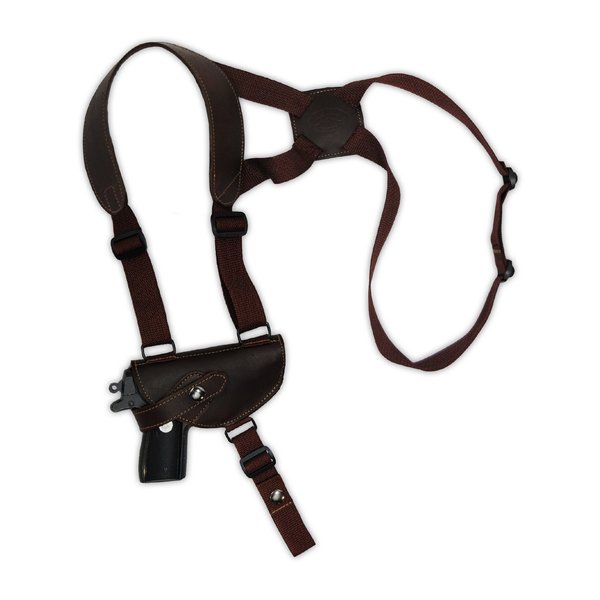 Barsony Brown Leather Cross Harness Shoulder Holster for Para Warthog Nite/Hawg left