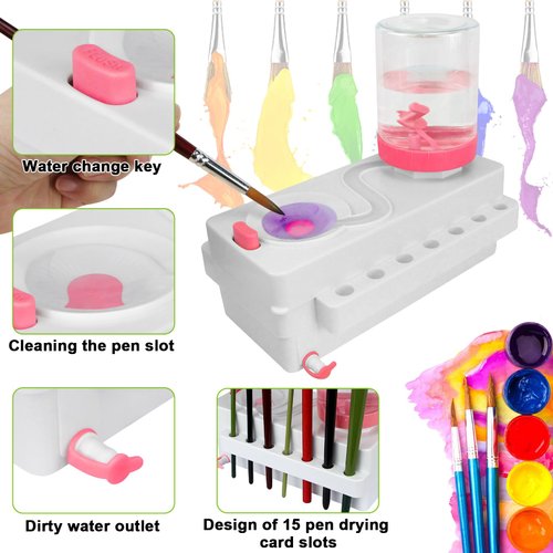 CJWDZ Brush Rinser Set Paint Cleaning Tools Makeup Brush Cleaner Machine, Paint Brush Cleaner Brush Rinser Running Water Circulation Paint Brush Cleaner (White Pink)