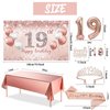 Trgowaul 19th Birthday Decorations Party Set for girls, Rose Gold 19 Birthday Banner and Tablecloth, 19& Fabulous Sash and Tiara, 1PC Happy 19th Birthday Cake Topper, Pink Gold 19 Number Balloons