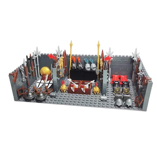 BASEPLATES Medieval Weapon House for Middle Age Castle Knight Armor Shield Helmet Spartan Roman Warrior Arrow Spear Building Block Military Figure