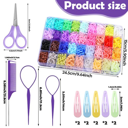 36 Colors Hair Rubber Bands for Hair, 3000 Pcs Colorful Elastic Hair Bands with 14 Hair Styling Tools, Small Baby Hair Ties Baby Hair Accessories for Girls Kids Toddler