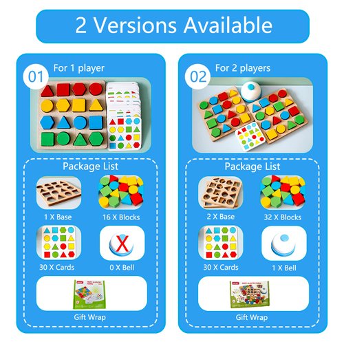 Pajojoqa Shape Matching Game Color Sensory Educational Toy, Geometric Shape Quick Matching Board Game Montessori Learning Toys for Toddlers Kids Boys Girls (for 1 Player)