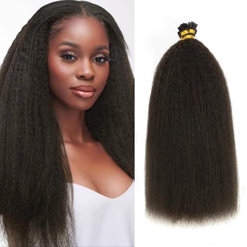 kinky Straight I Tip Hair Extensions Human Hair Pure Colored Itip Human Hair Extensions for Black Women Soft Natural Black Hair Extensions I Tips Invisible 18 Inch 100g 100 Strands