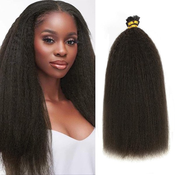 kinky Straight I Tip Hair Extensions Human Hair Pure Colored Itip Human Hair Extensions for Black Women Soft Natural Black Hair Extensions I Tips Invisible 18 Inch 100g 100 Strands