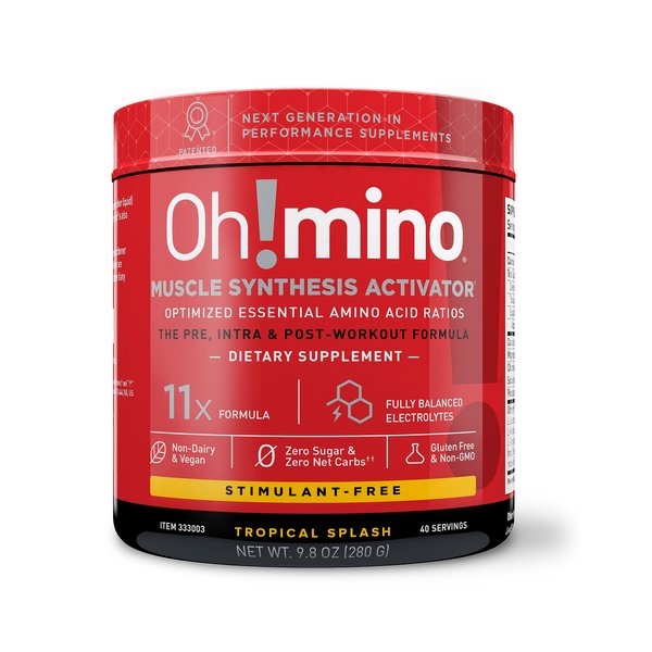 Oh!mino Amino Acid Energy Blend - Sugar-and-Stimulant-Free, Pre-Post Workout Powder, BCAA Amino Acids, Workout Recovery Drink, Muscle Synthesis Activator, Tropical Splash, 280 g, 40 Servings