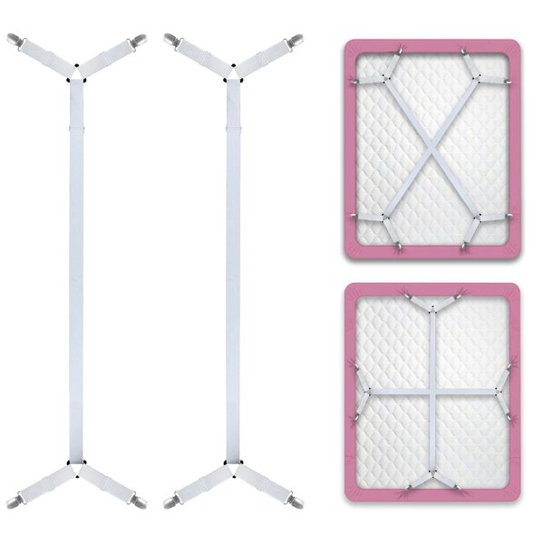 Bozenu Bed Sheet Straps/Fitted Sheet Holders for Corners - Keep Your Bed Sheets Firm & Tight with Premium Bed Scrunchies, Sheet Clips White-2Pack