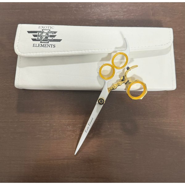 Professional Hair Cutting Scissors – Detachable Finger Inserts, Ideal for Men & Women White and Gold