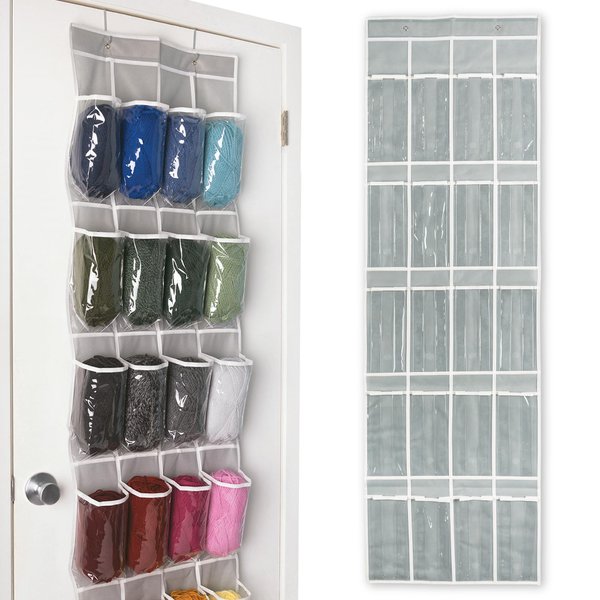Samsill Over The Door Hanging Yarn Bag Holds 20 Skeins, Clear Expandable Compartments with Individual Holes Allow Easy Access to Yarn, Dustproof Crochet and Yarn Bag for Organizing Craft Supplies