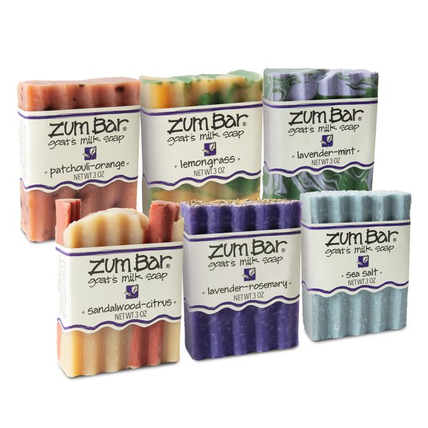 Zum Bar Goat's Milk Soap - Fresh Blends - Sea Salt, Sandalwood-Citrus, Lemongrass, Patchouli-Orange, Lavender-Rosemary, Lavender-Mint - 3 oz (6 Pack)