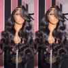 ANDRIA Long Loose Wave Lace Front Wigs Natural Black Body Wave Glueless Lace Wig Synthetuc Heat Resistant Fiber Hair Wig with Pre Plucked Natural Hairline For Black Women 24 Inch Wig