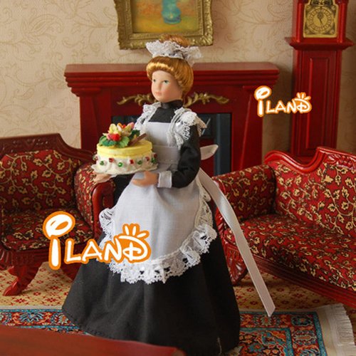 Tnfeeon Miniature Victorian Parlor Maid Doll Black Ceramic Doll Model Movable for Dollhouse Accessories