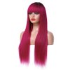 REMY Hair Non-lace Glueless Ombre Red Burgundy Colored Hair Wig 100% Human Hair Wigs for Women Long Straight Wig with Baby Hair(26 Inch)