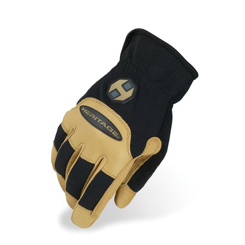 Heritage Stable Work Gloves, Size 10, Black/Tan