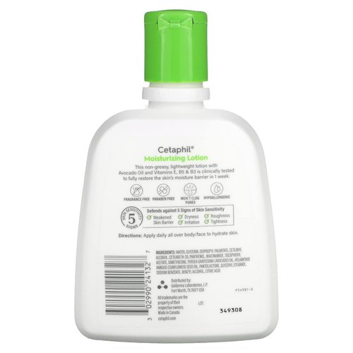 Cetaphil Moisturizing Lotion, Dry To Normal, Sensitive Skin, Avocado Oil & Essential Vitamins B5 & B3, 8 fl oz (237 ml)
