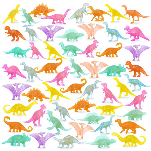 OuMuaMua 78pcs Glow in The Dark Dinosaur Toys Set, Mini Plastic Realistic Dinosaur Figures Glow Toys for Kids Toddler Goody Bag Stuffers, Dinosaur Theme Party Favors Supplies