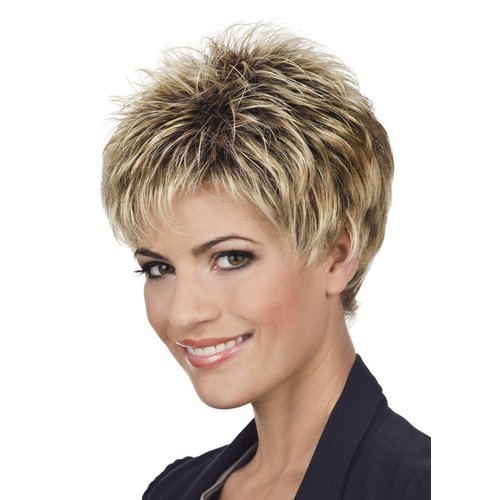 SEVENCOLORS Short Pixie Cut Wigs for White Women Mixed Blonde Short Wigs with Brown Roots Synthetic Hair Replacement Wigs for Women