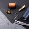 6 Pieces Canvas Leather Sewing Awl Needle with Copper Handle, 50 m Nylon Cord Thread and 2 Pieces Thimble for Handmade Leather Sewing Tools Shoe and Leather Repair