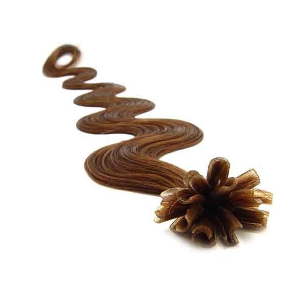 25 Strands Wavy Pre Bonded U Nail Tip Fusion Remy Human Hair Extensions 22" Inches (#8 Light Brown)