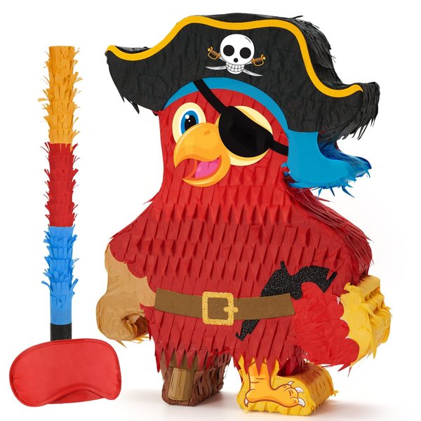 WERNNSAI Pirate Piñata - Pirate Parrot Piñata with Blindfold and Bat for Boys Kids Piñata Caribbean Pirate Birthday Party Game Supplies Adventure Theme Party Decorations for Fiestas Celebration