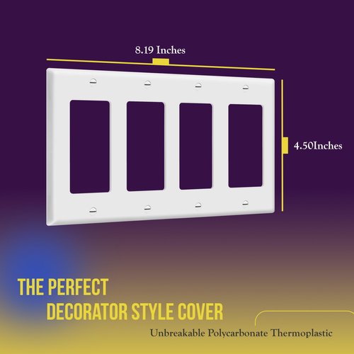 ENERLITES Decorator Light Switch or Receptacle Outlet Wall Plate, Gloss Finish, Size 4-Gang 4.50" x 8.19", Polycarbonate Thermoplastic, 8834-W, White, Standard Size
