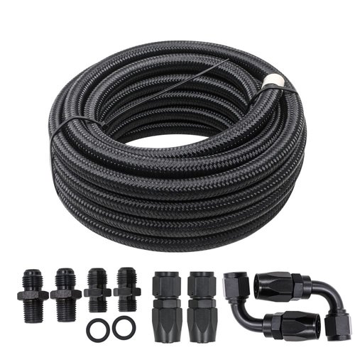 Compatible with 4L60E 4L65E Automatic Transmission Cooler Line Kit Black -6 AN Steel Braided