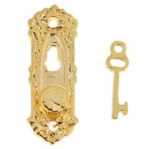 4 Set Gold 1/12 Miniature Door Knob Lock and Key Dollhouse Decoration Accessories，Dollhouse Accessories，Dollhouse Decor