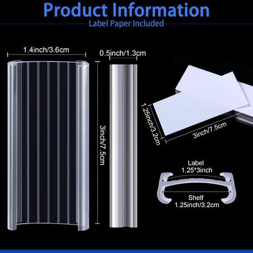 100 Pcs Wire Shelf Label Holders Wire Label Holder Plastic Shelf Tags for Wire Shelving Metro Shelving Clips Shelf Label Clips with Label Paper Inserts, Compatible with 1-1/4 Inch Shelves