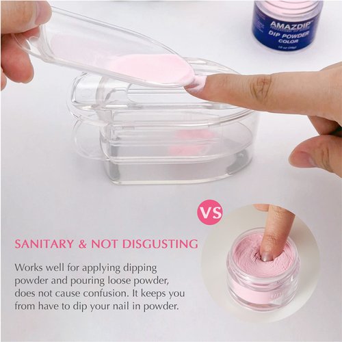 AMAZDIP Dip Powder Recycling Tray System with Scoop, Nail Art Tech Must Have Portable Dipping Powder Sequins Glitter Decoration Storage Box Container Holder Saver Tool and Soft Nail Dip Powder Brush