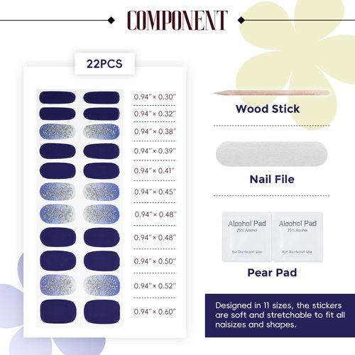 MOOYIYAN - Gel Nail Stickers - No UV lamp Required, Nail Art Set, Long Lasting, Easy to Apply and Remove - Includes 22