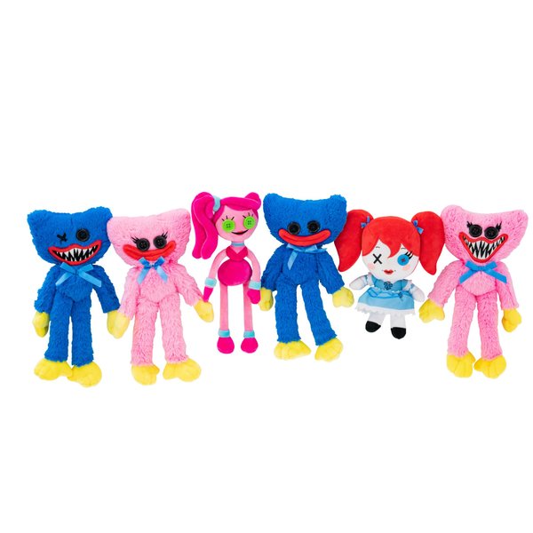 Poppy Playtime 8” Plush Toy Set of 6 Includes: Huggy Wuggy with Scary Teeth and Smile, Kissy Missy with Scary Teeth and Smile, Mommy Long Legs & Poppy Playtime