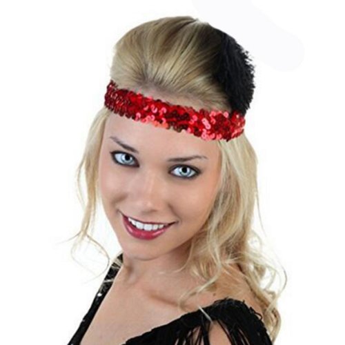 Kenz Laurenz Sequin Headbands Elastic Stretchy Headband for Girls Kids Women Flapper Roaring 20s Great Gatsby 1920s Hair Band Cute Princess Head Bands (Red)