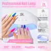 MEFA 32 Colors Gel Nail Polish Kit with U V Light, Spring Bright Pastel 54Pcs Pink Gel Polish Nail Set with Matte/Glossy Base Top Coat Essential Manicure Tools Nails Art Decorations Women Gifts