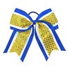 New "CONFETTI DOTS Royal Blue Yellow" Cheer Bow Pony Tail 7 Inch Girls Hair Bows Cheerleading Dance Practice Football Games Competition Birthday Grosgrain Ribbon