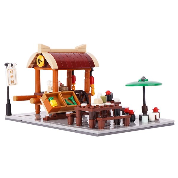 Geniteen Chinese Street View Shop Building Block Set, Creative DIY Micro Building Blocks Model Architecture Construction Toy, Gift for Kids and Adults (Food Stall)