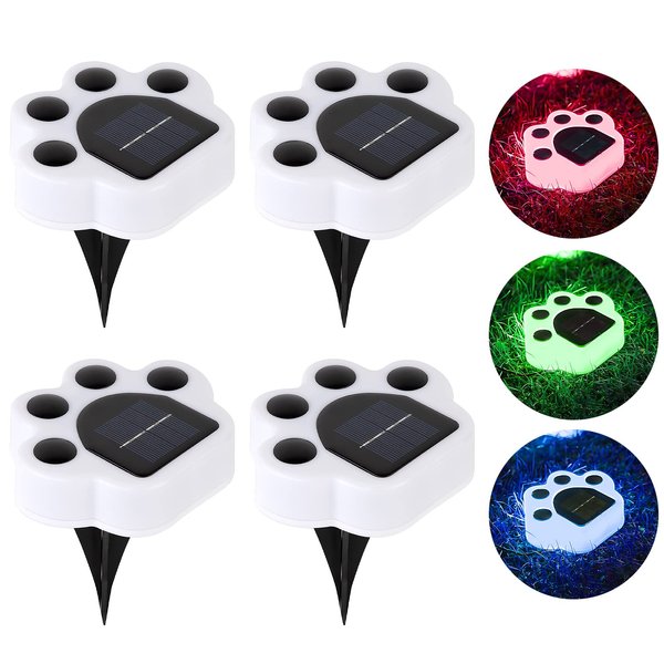 4Pack Paw Print Solar Lights Color Changing Solar Paw Print Lights Outdoor Waterproof, Dog Paw Solar Ground Lights Garden Lawn Landscape Path Lights Dog Print Cat Bear Paw Animal Footprint Yard Lights
