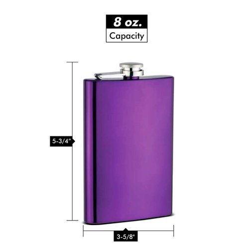 8oz Stainless Steel Hip Flask, Purple