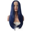 karissa Hair Dark Blue Lace Front Wigs for Women Soft Blue Long Natural Straight Realistic Synthetic Wig with Natural Hairline Glueless Heat Resistant Fiber Hair Cosplay Party Makeup Daily 24inches