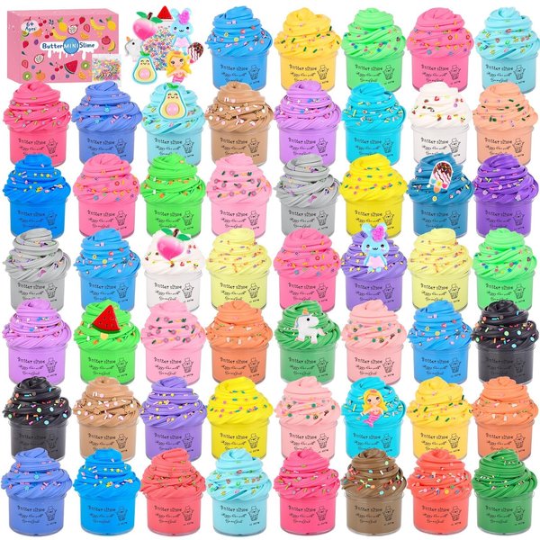 56-Pack Butter Slime Kit, Christmas Slime, Soft and Non-Sticky Peachy Baby Slime Party Favors for Kids, Birthday Classroom Exchange Gift Mini Slime, Stress Relief Toys for Boys Girls, 6 7 8 9 10 11 12