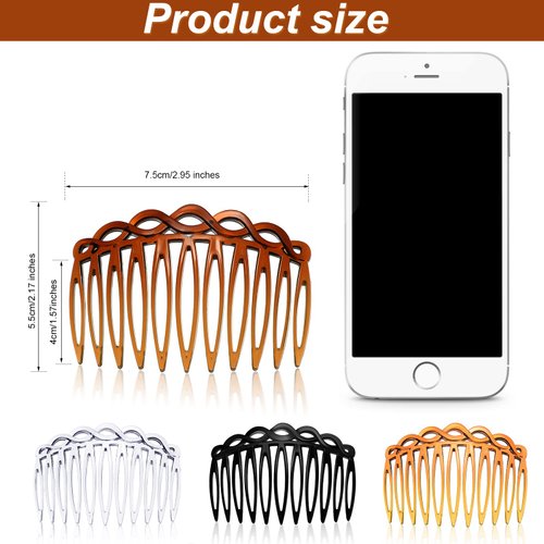 16 Pieces Women Hair Comb Accessories French Hair Side Combs Plastic Twist Decorative Comb Hair Clips Bridal Wedding Veil Teeth Hair Combs for Girls (Black, Transparent, Light Coffee, Dark Coffee)