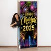 2025 Happy New Year Door Banner Cover Decorations, New Year Eve Door Cover Fireworks New Year City View 2025 NYE Party Decorations