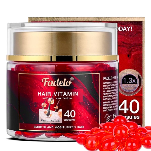 Fadelo Hair Vitamins - Hair Treatment Oil for Dry & Frizzy Hair - 1.3x Design Capsules for Long Hair - Rich in Vitamin A C E and Pro B5 - Enhanced Argan/Macadamia/Avocado Oils - 40 pcs