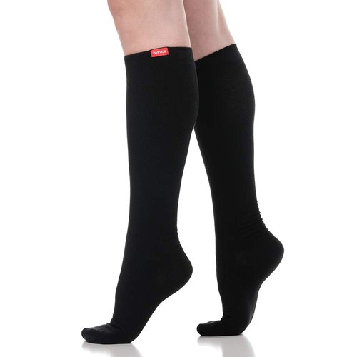 VIM & VIGR Moisture Wick Nylon 15-20 mmHg Compression Socks for Women & Men (Black, Small/Medium Wide Calf (4))