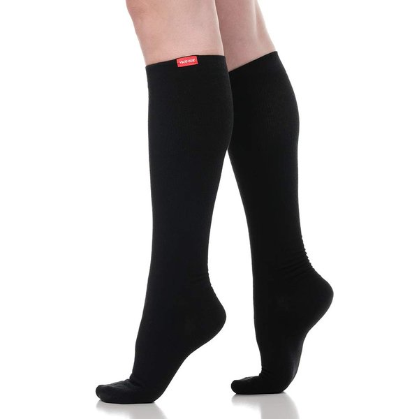 VIM & VIGR Moisture Wick Nylon 15-20 mmHg Compression Socks for Women & Men (Black, Small/Medium Wide Calf (4))