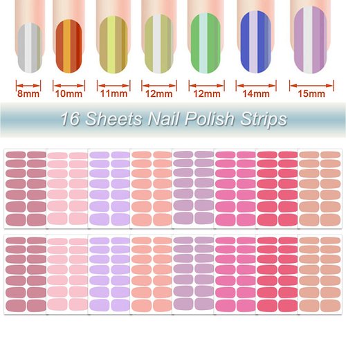 DANNEASY 16 Sheets Nail Polish Stickers Solid Color Full Nail Wraps Self Adhesive Nail Polish Strips for Women Acrylic Nail Art with 1pc Nail File, Cuticle Stick (Pink Red)