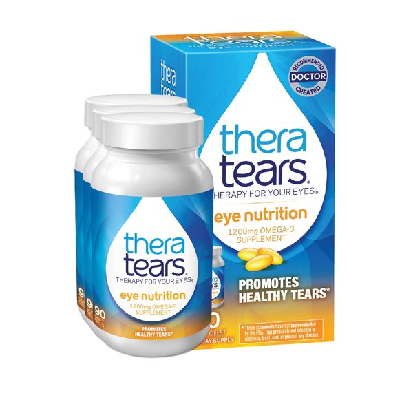 TheraTears 1200mg Omega 3 Supplement for Eye Nutrition, Organic Flaxseed Triglyceride Fish Oil and Vitamin E, 90 Count (Pack of 3)