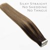 Lacerhair Natural Hair Extensions Remy Tape in Human Hair Extensions Balayage Seamless PU Skin Weft 100% Real Virgin Hair Ombre Darkest Brown to Chestnut Brown Color 50g 20pcs/set 22 Inch