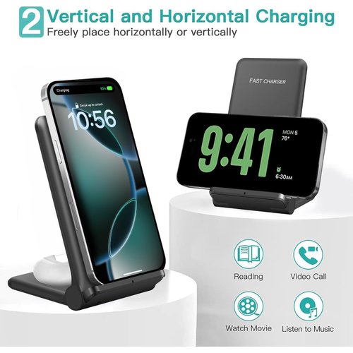 25W Wireless Charger,Foldable 2 in 1 Wireless Charging Station for Apple iPhone 16/16 Pro/15/14/13/12/11/Plus/SE/X/Airpods,PDKUAI 15W Fast Dual Wireless Induction Charge Stand for Samsung/LG