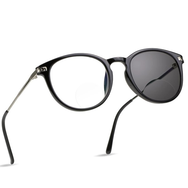 LifeArt Bifocal Reading Glasses, Transition Photochromic Dark Grey Sunglasses, Oval Frame, Computer Reading Glasses, Anti Glare (Black, 0.00/+1.00 Magnification)