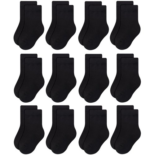 RATIVE Basic Cotton Crew Socks for Unisex Baby Infant Toddler Kids Boys Girls(1-3T,12-pairs/black)