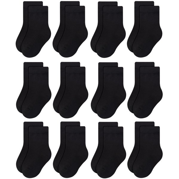 RATIVE Basic Cotton Crew Socks for Unisex Baby Infant Toddler Kids Boys Girls(1-3T,12-pairs/black)